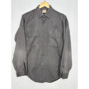 WT Grant WTG Gray Button Up Work Shirt Mens Gray Flap Pockets Vintage Utility